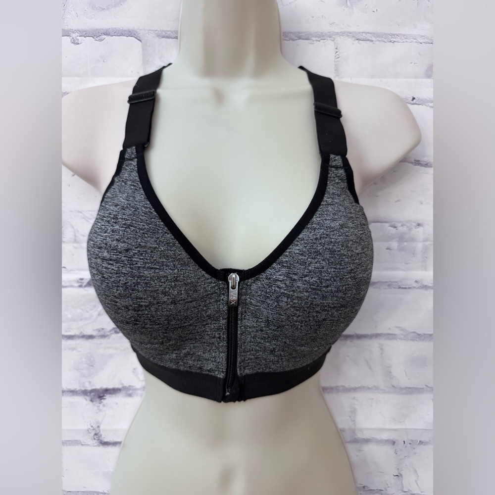Victoria Sport Knockout Victoria’s Secret 32C Front Zip Sports Bra Mesh Gym Gray
